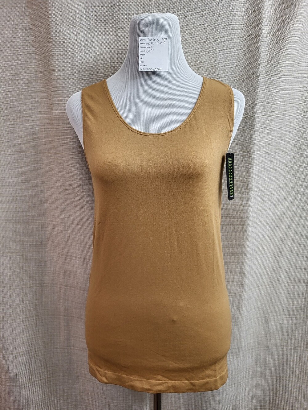 Just Love Women's Seamless Premium Tank Top Tan Layer Stretch Casual Size L/XL